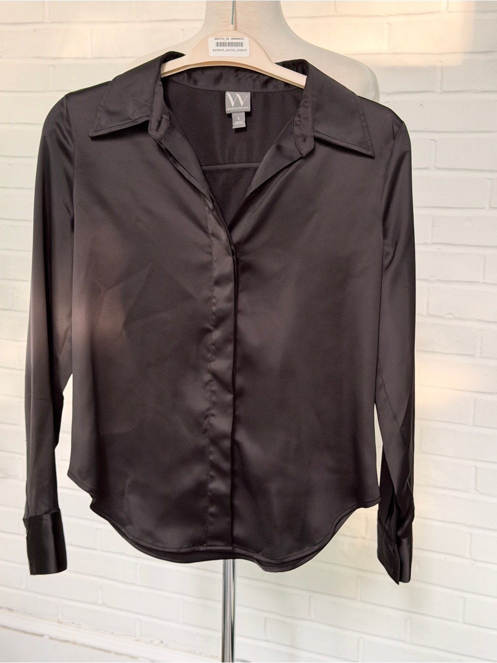 Worthington Black Satin Button-Down Blouse – Size S